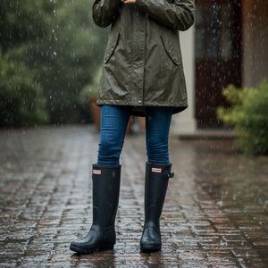 Hunter Original Tall Rain Boots – Black w/ Navy Stripe – Size US 8 (EU 39)